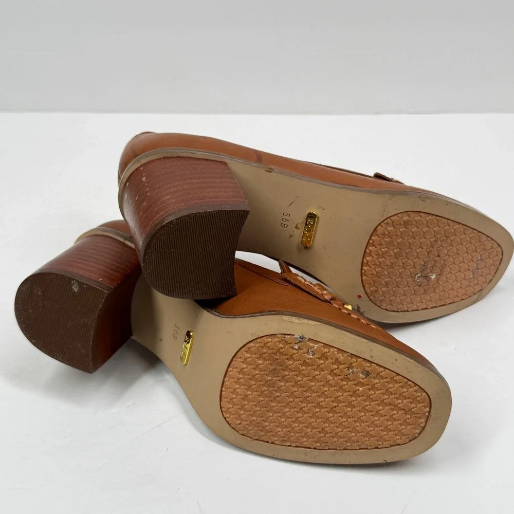 Lauren Ralph Lauren Loafer Slip On Brown Leather Block Heel Classic Size 5.5B - Picture 5 of 10